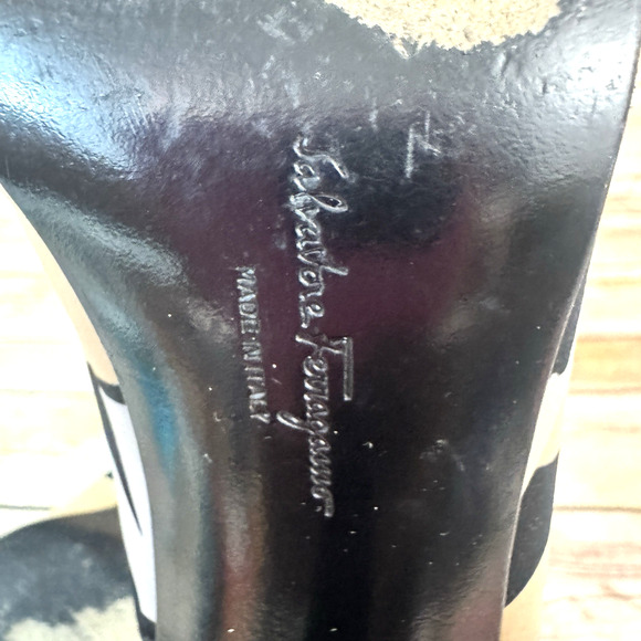 Salvatore Ferragamo Womens Tan Black Satin & Leather Slingback Heels 7B - Picture 8 of 16